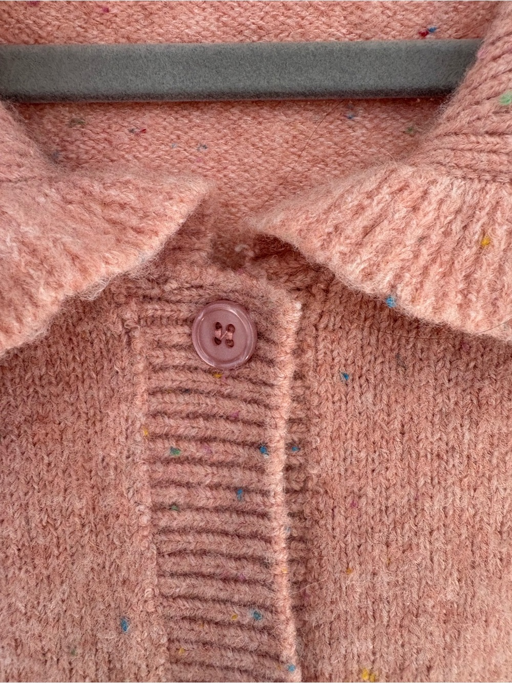 Self Contrast Pink Speckled Ruffle Collar Cardigan Size M - Picture 10 of 11